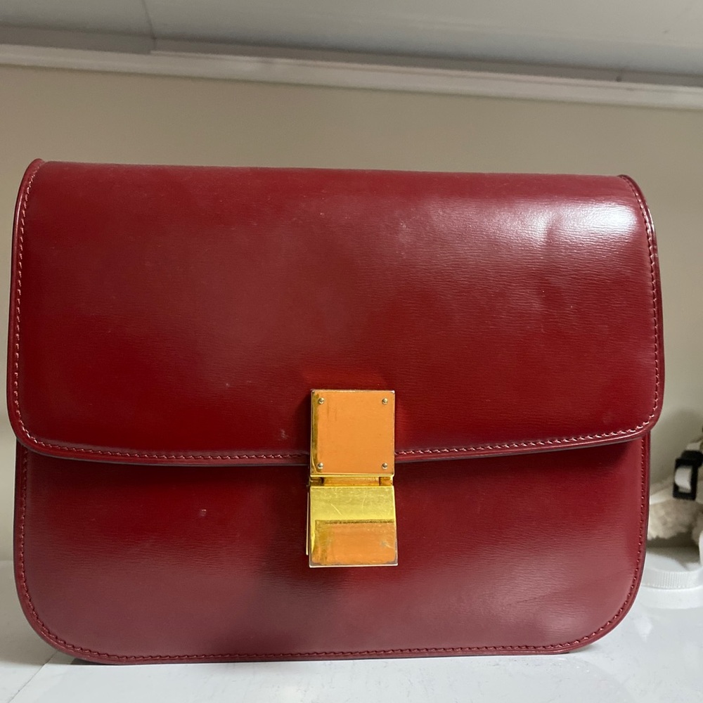 Authentic Pre-owned Medium Celine Box Bag Red in good condition